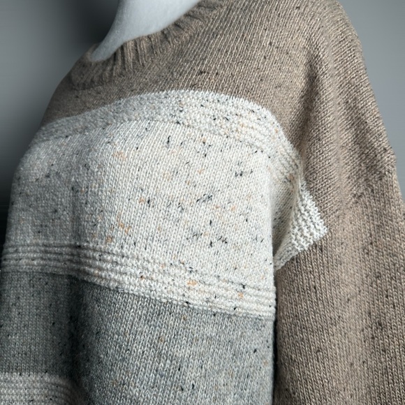 Lulus Women’s Sweater Small Brown Gray Multi Striped Balloon Sleeve Pullover - Picture 8 of 13